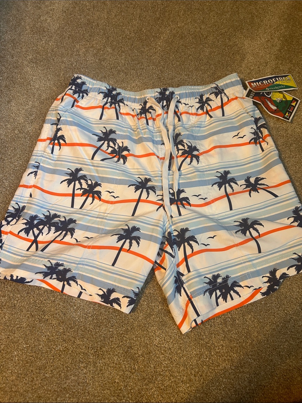 Weekenders Men’s Palm-Print Swim Shorts - Blue & Orange
